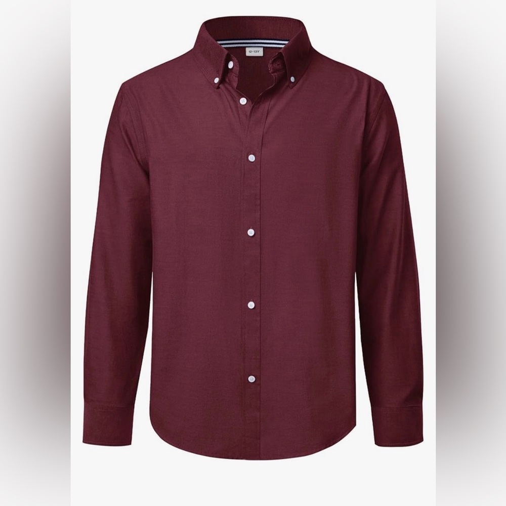 Boys Burgundy Button-Down Long Sleeve Shirt. Boys Size 12